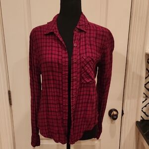 Abound Red Flannel Button Down Womens Shirt Size Small